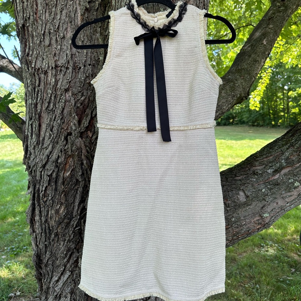 Cider Cream Sleeveless Mini Dress with Black Ribbon